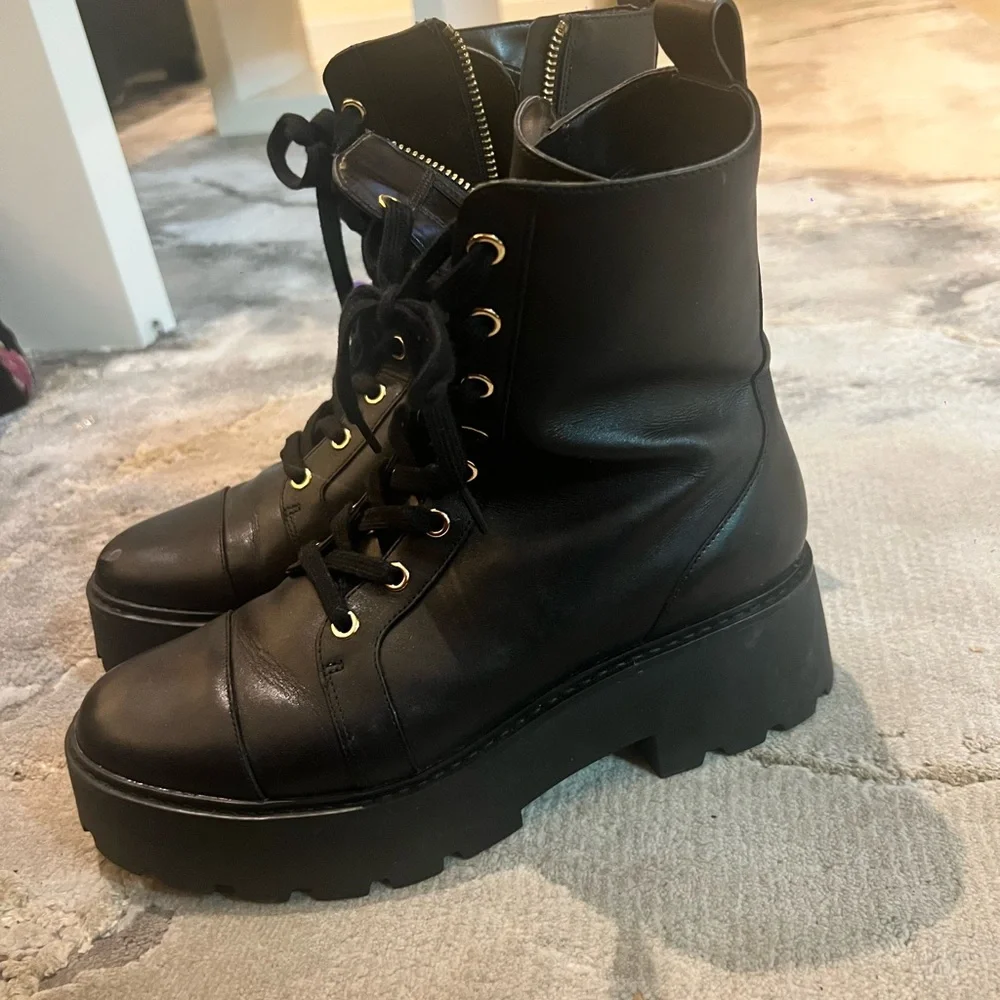 Michael Kors Black Leather  Combat Boots with Gold Accents - Picture 9 of 9